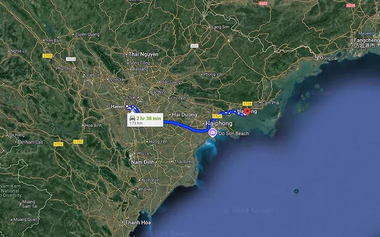 The route moves from Hanoi to Ha Long Bay is about 155km