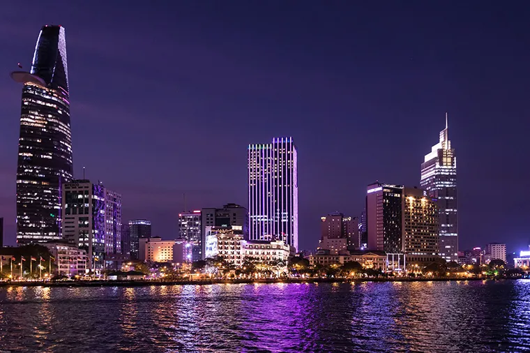 City scenery viewed from the embankment of Thu Thiem tunnel
