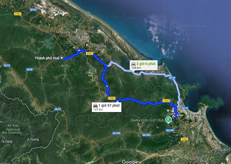 how far from da nang to hue