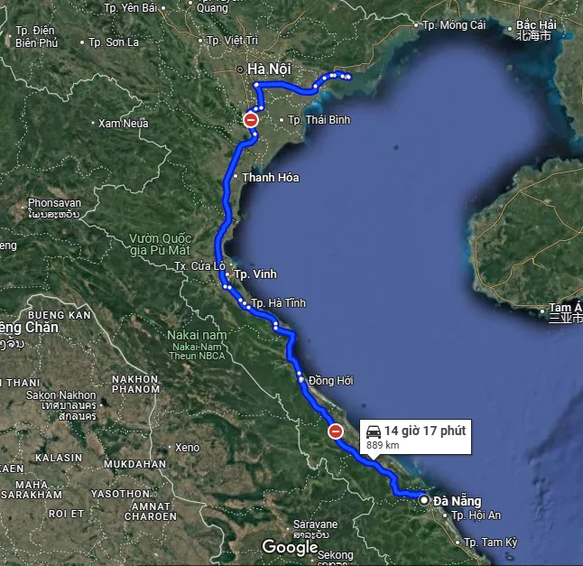 Distance from Da Nang to Ha Long Bay.