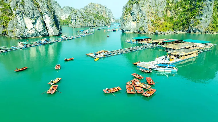 An area of Vung Vieng floating fishing village in Ha Long Bay