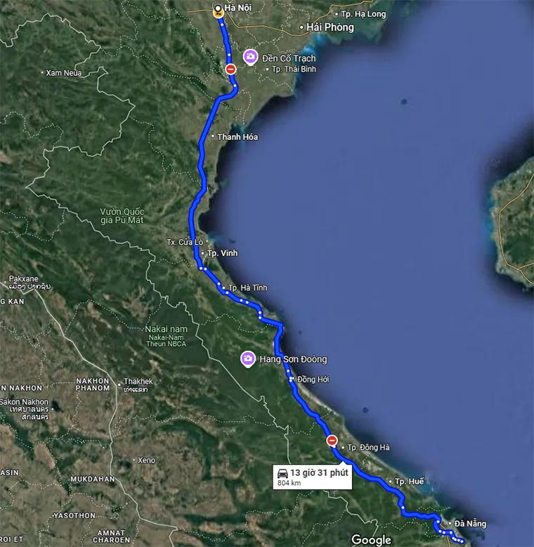 Distance from Hanoi to Hoi An.