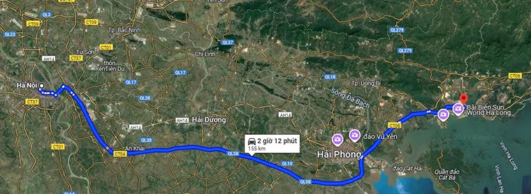 Distance from Hanoi to Ha Long