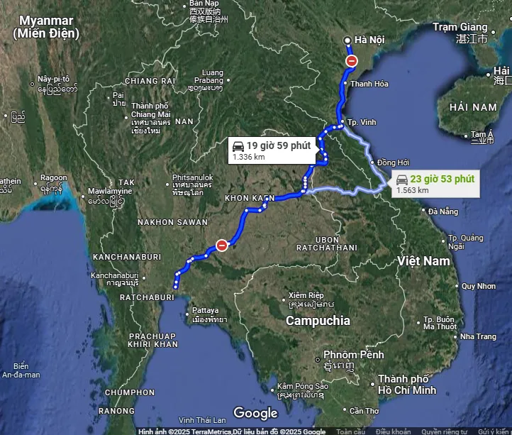 Distance from Hanoi to Bangkok