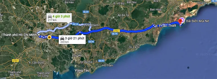 Distance from Saigon to Mui Ne.