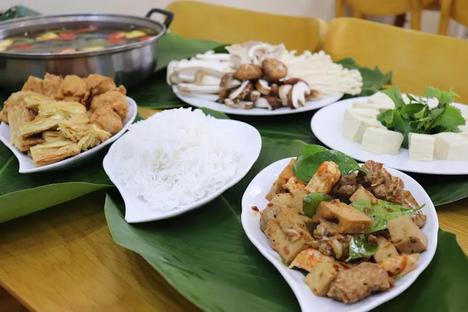 Vegan hot pot is a popular dish at Ha Thanh Vegetarian Rice