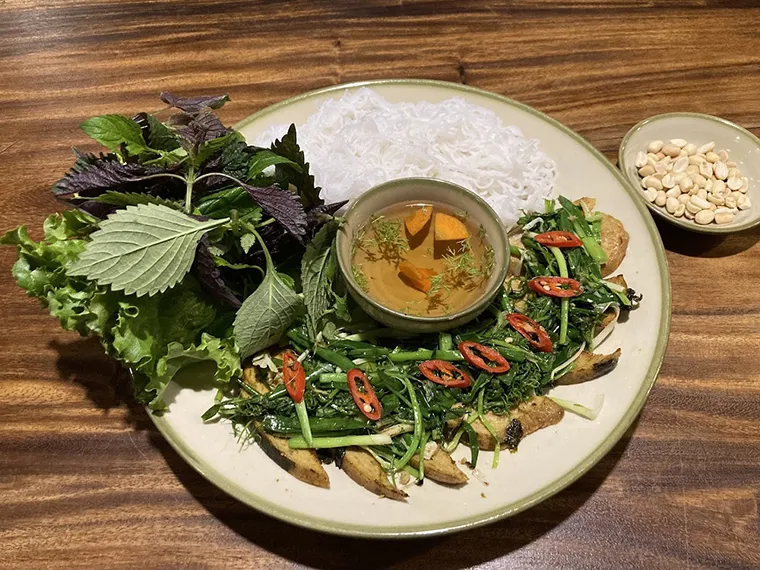 The dill mushroom patty dish looks very delicious and appealing at Thien Tra Dao Restaurant