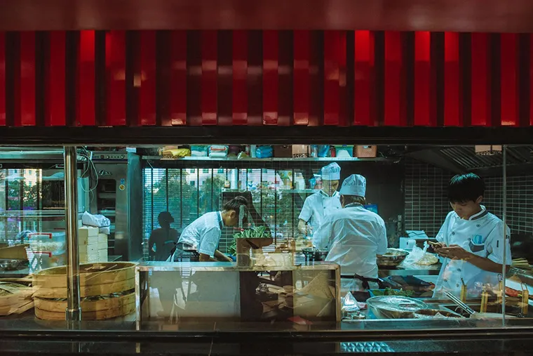 The open kitchen allows diners to easily admire the chef's culinary talents