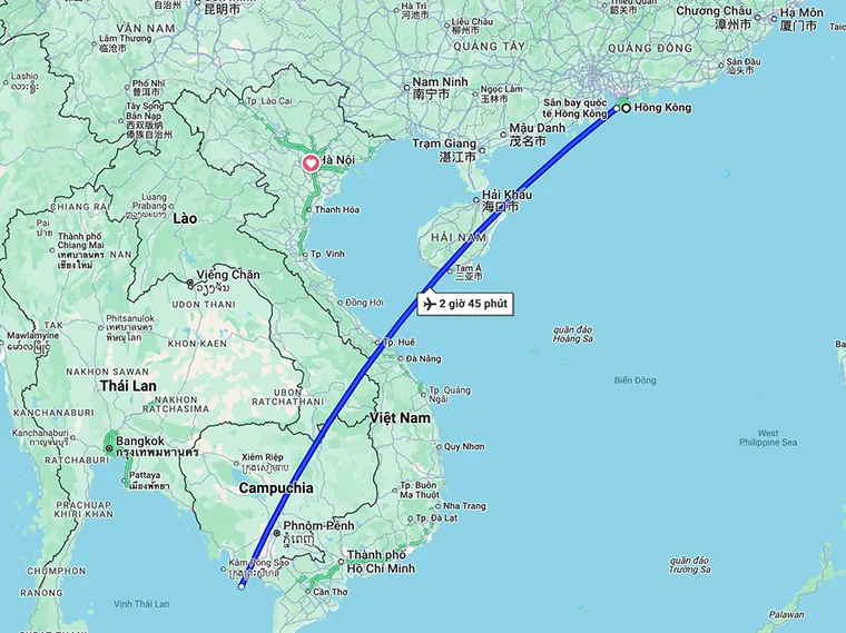 Distance from Hong Kong to Phu Quoc: 1,712 km