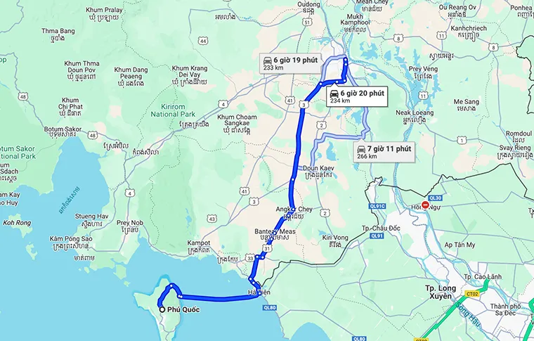 Distance from Phu Quoc to Phnom Penh