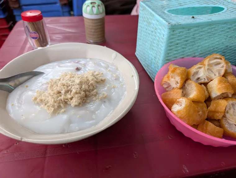 Warm and comforting pork rib porridge, often served with crispy crullers