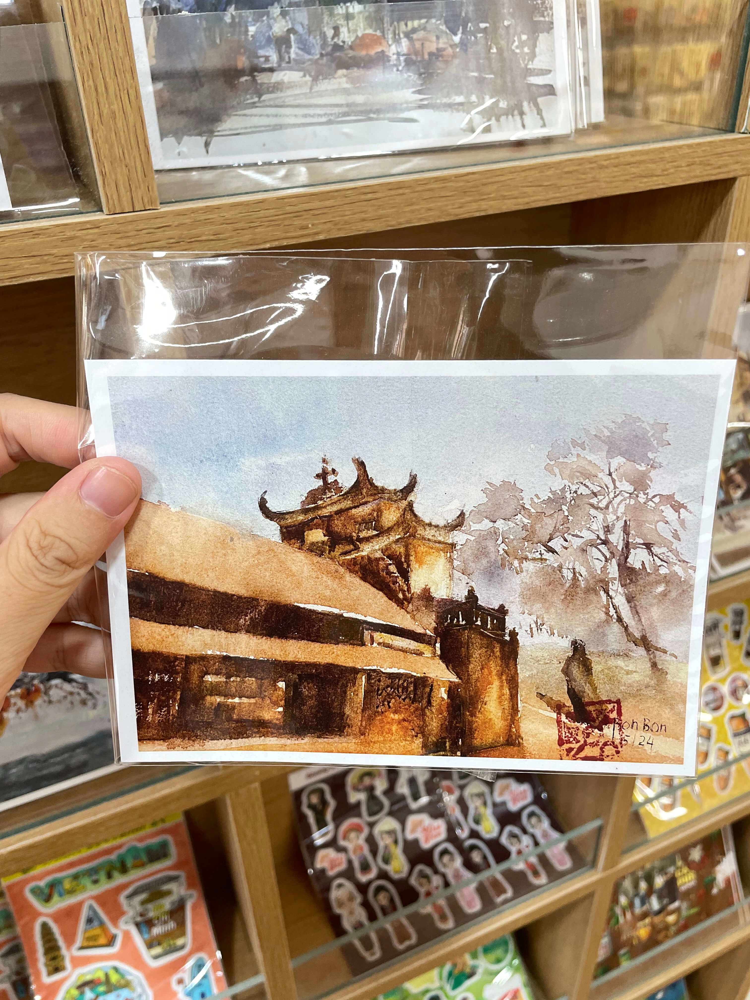 Postcard lưu niệm màu nước thủ công Việt nam