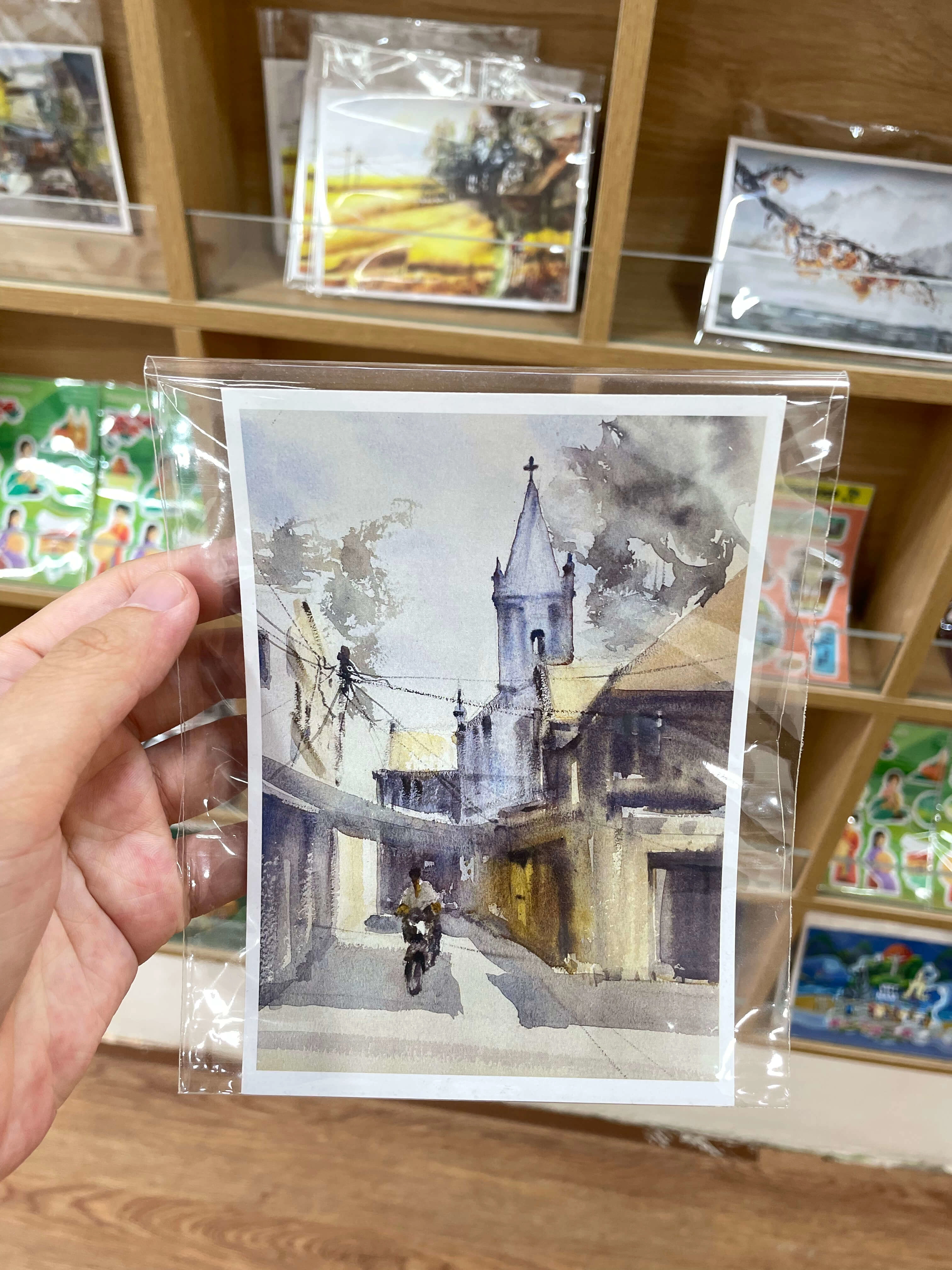 Postcard lưu niệm màu nước thủ công Việt nam