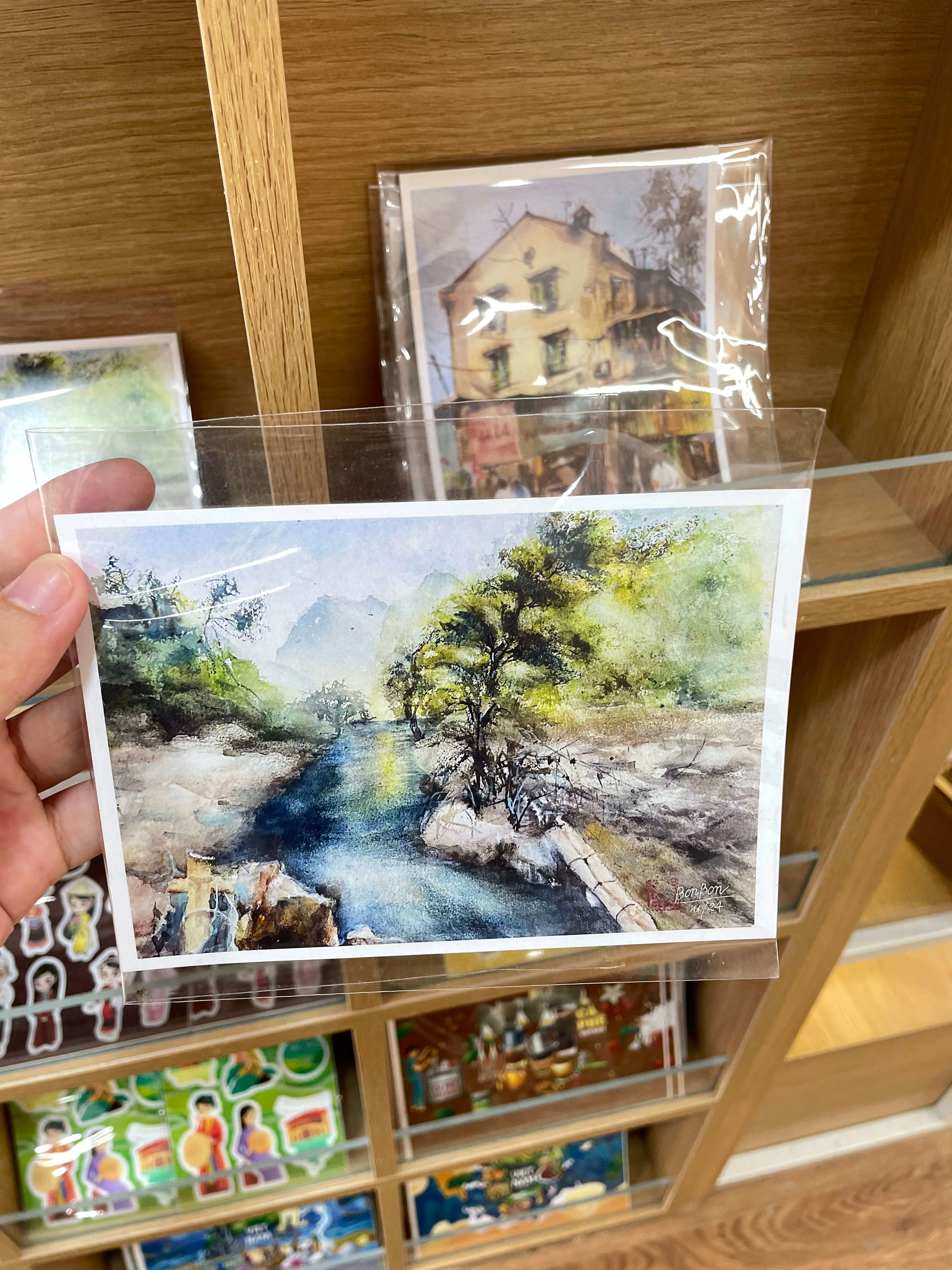 Postcard lưu niệm màu nước thủ công Việt nam