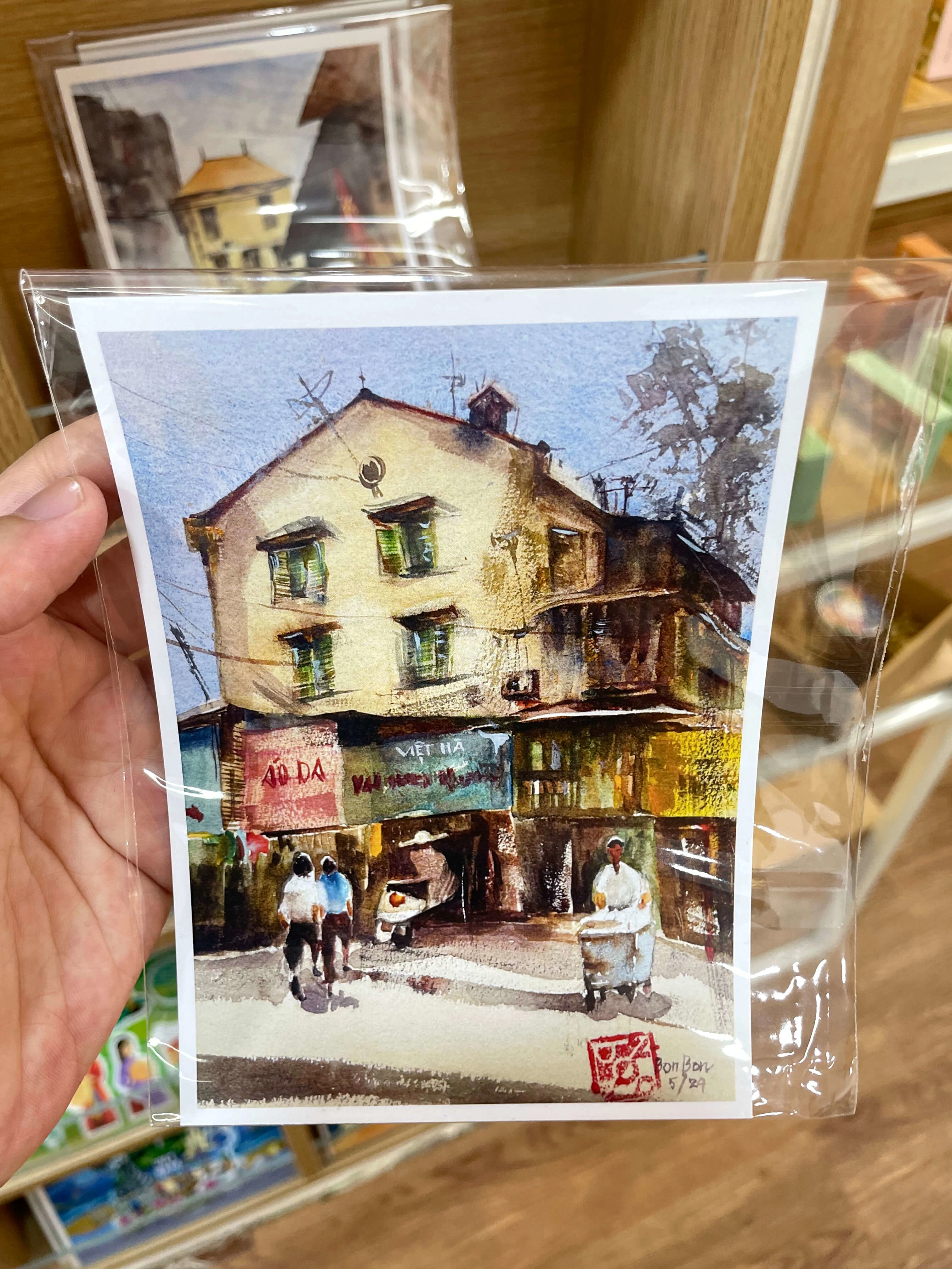 Postcard lưu niệm màu nước thủ công Việt nam