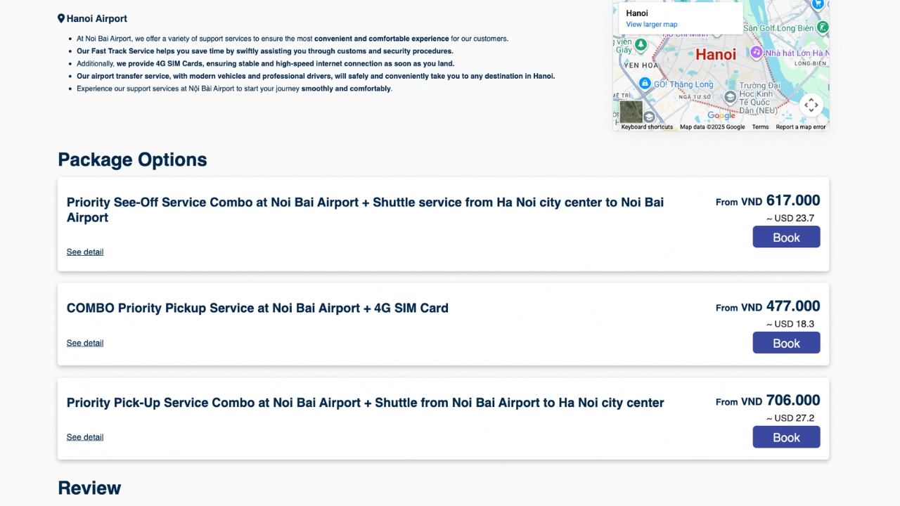 Detailed service packages at Noi Bai Airport by Joytime