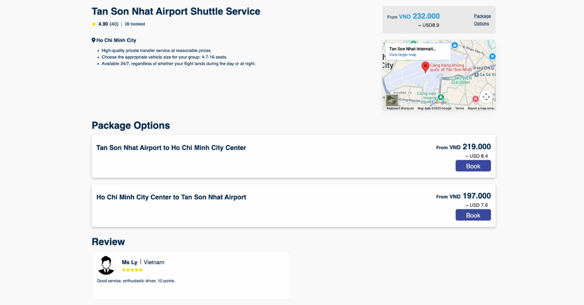 Joytime - Tan Son Nhat airport shuttle service & pricing
