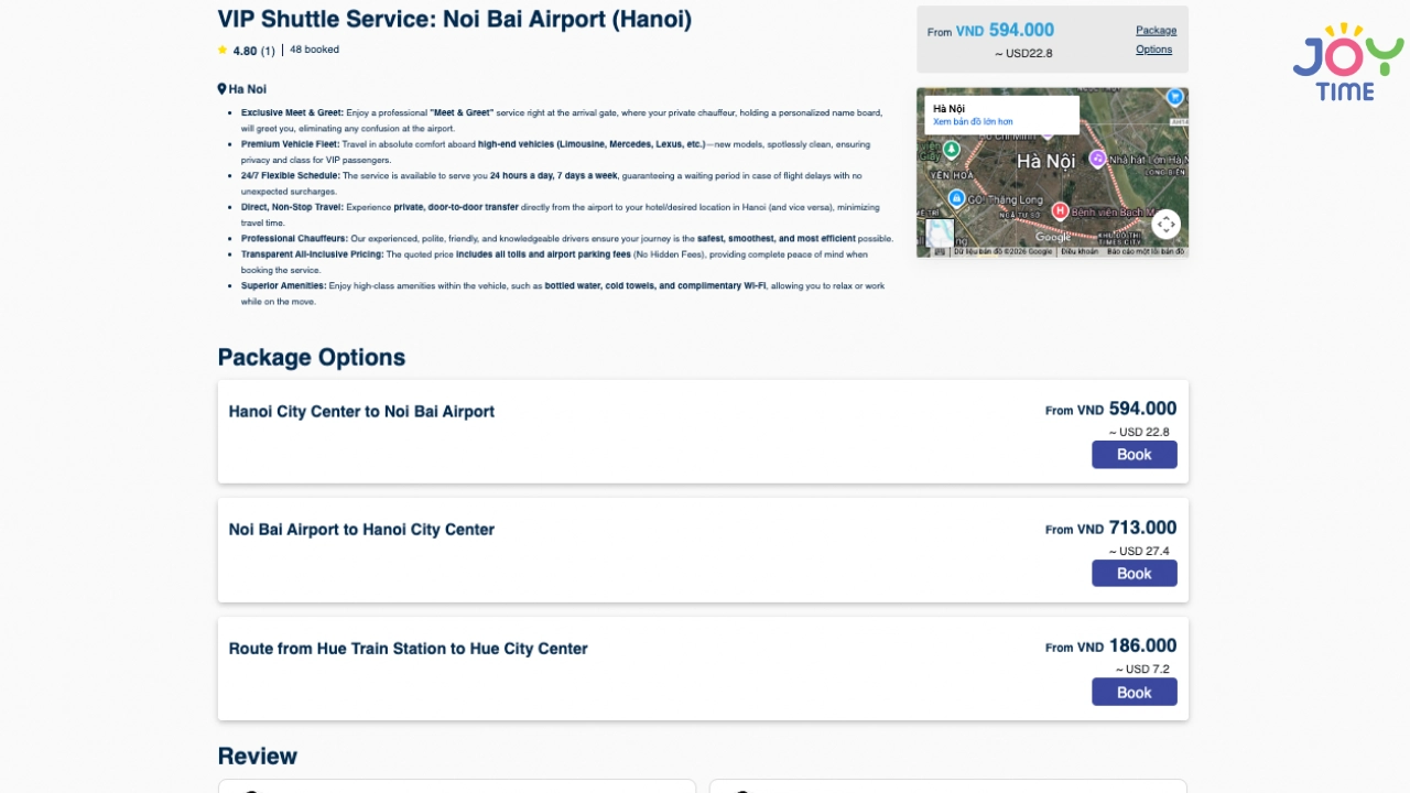 Noi Bai International Airport Shuttle Service on Joytime