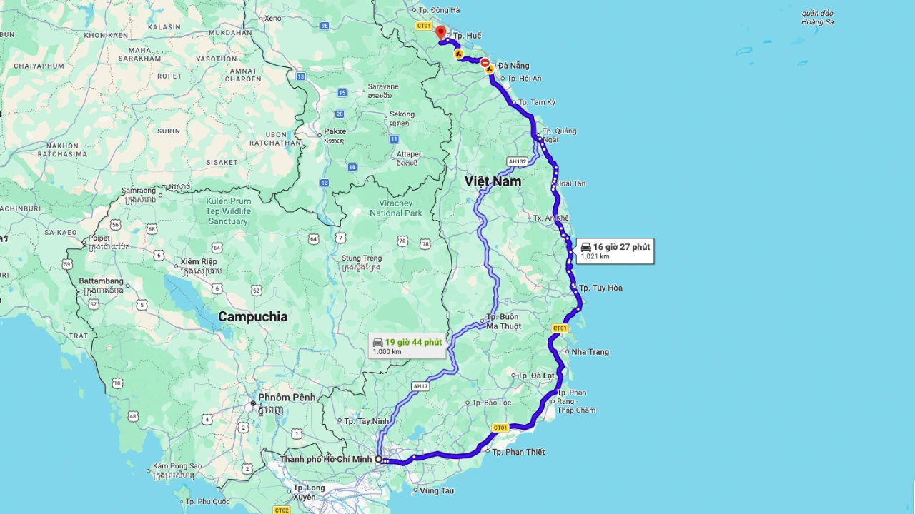 Overview of the Ho Chi Minh to Hue Distance