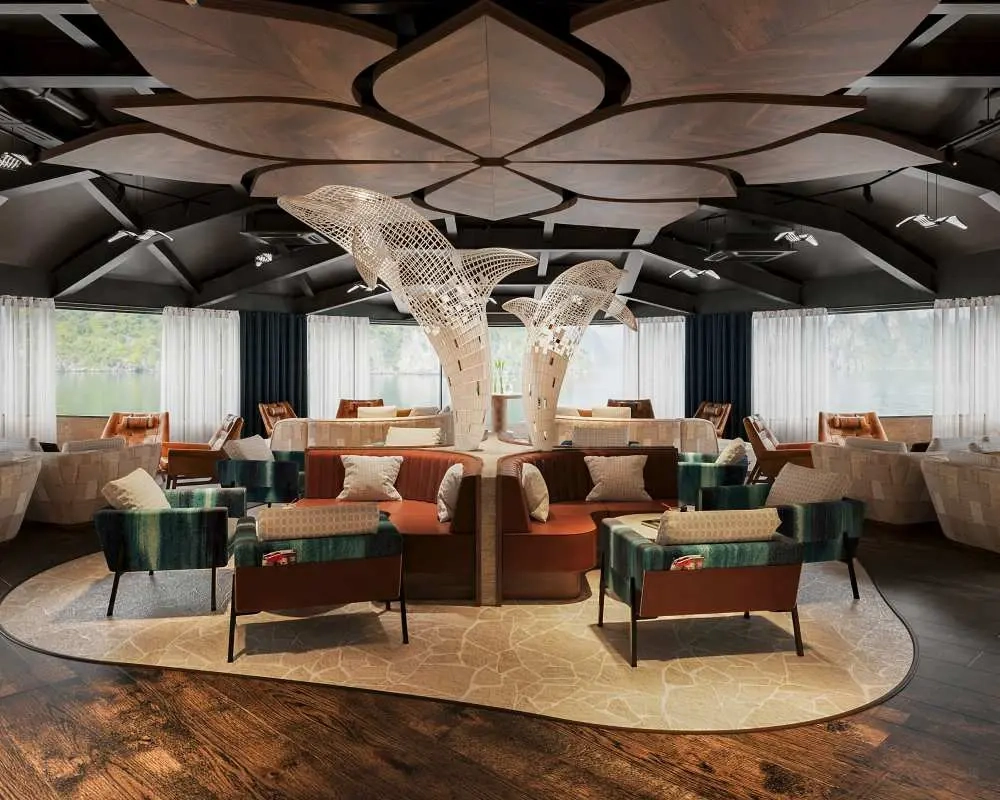 Dolphin Luxury Day Cruise | Explore Ha Long Bay with Sung Sot Cave, Ti Top Island & Sunset DJ Pool Party | 6-Star Beach Club Experience