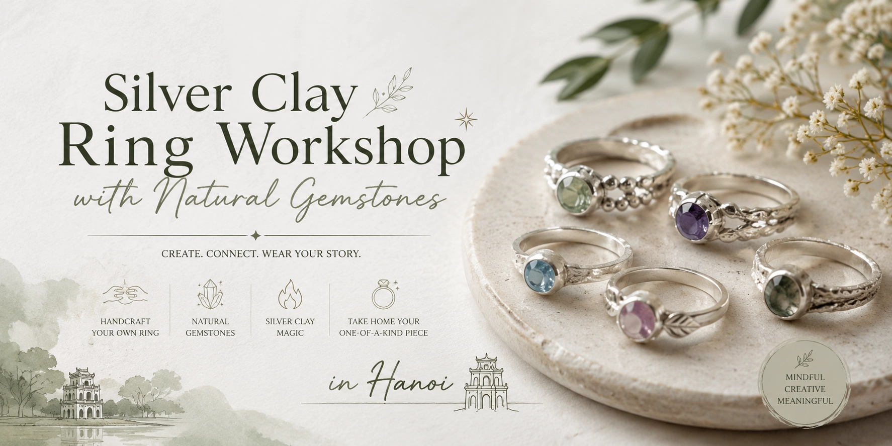 Silver Clay Ring Workshop with Natural Gemstones in Hanoi