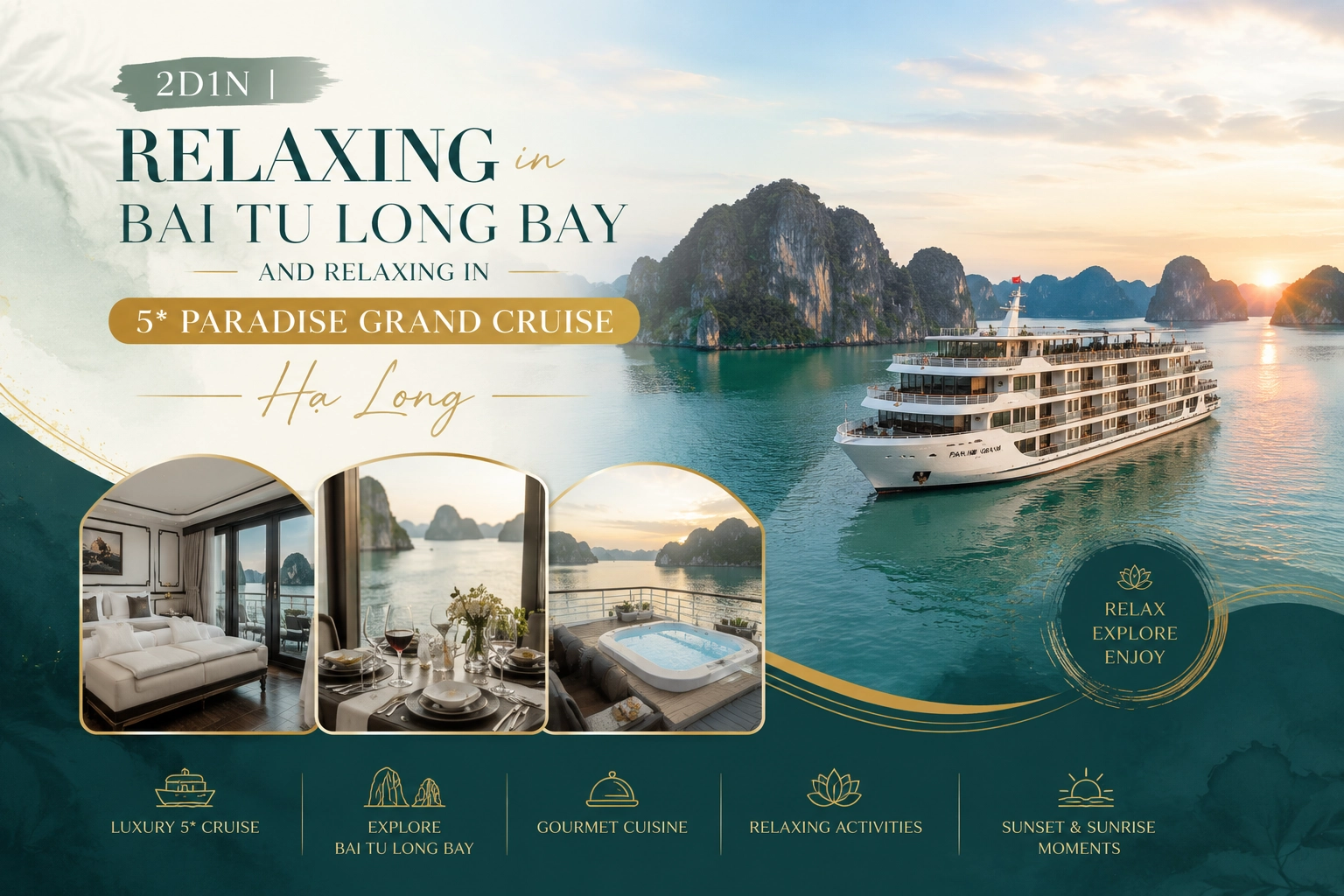 2D1N | Relaxing in Bai Tu Long Bay and relaxing in 5* Paradise Grand Cruise | Hạ Long