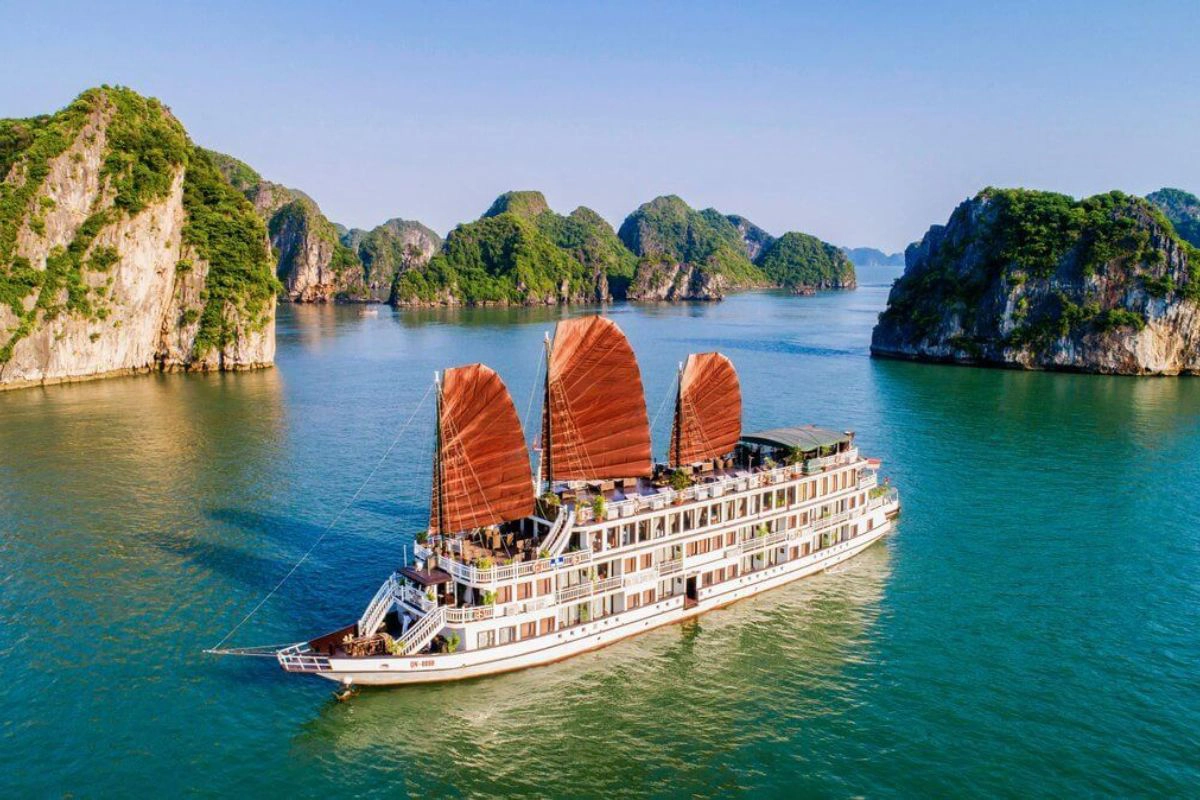A private cruise cabin offers magical morning views of limestone islands