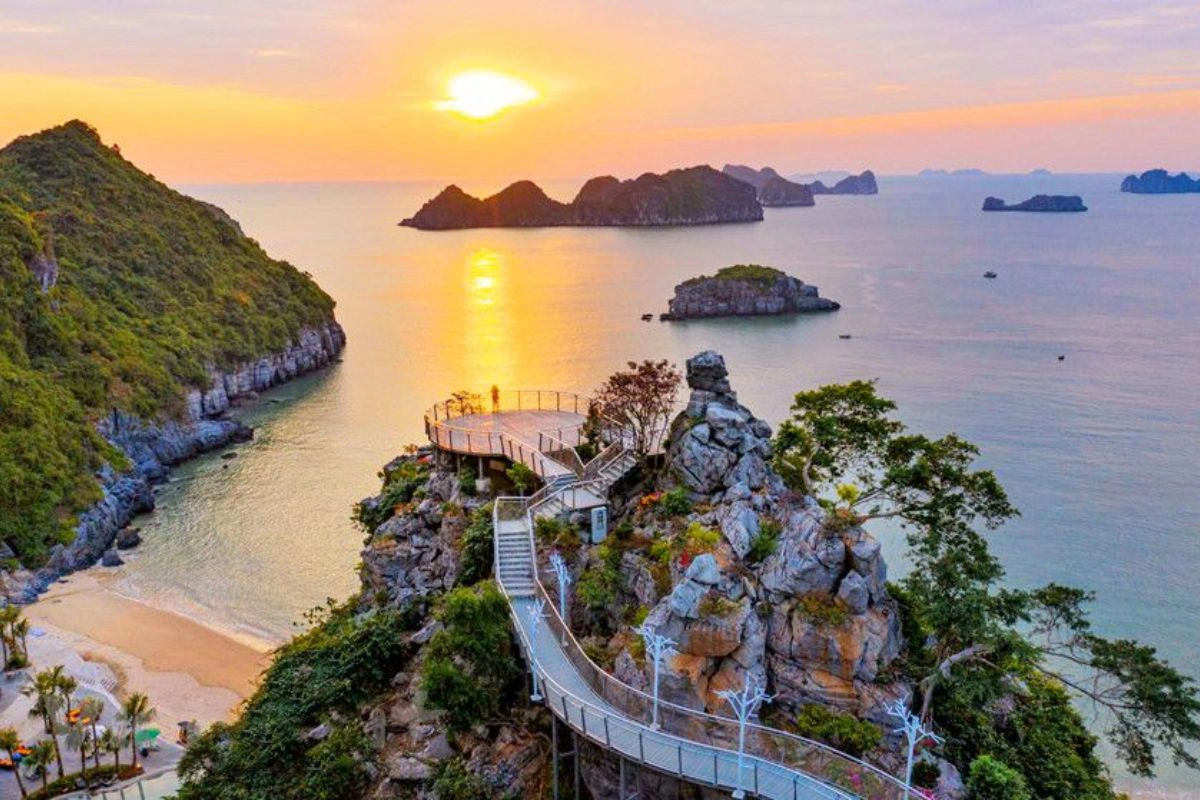 Cat Ba’s limestone karsts and emerald bays