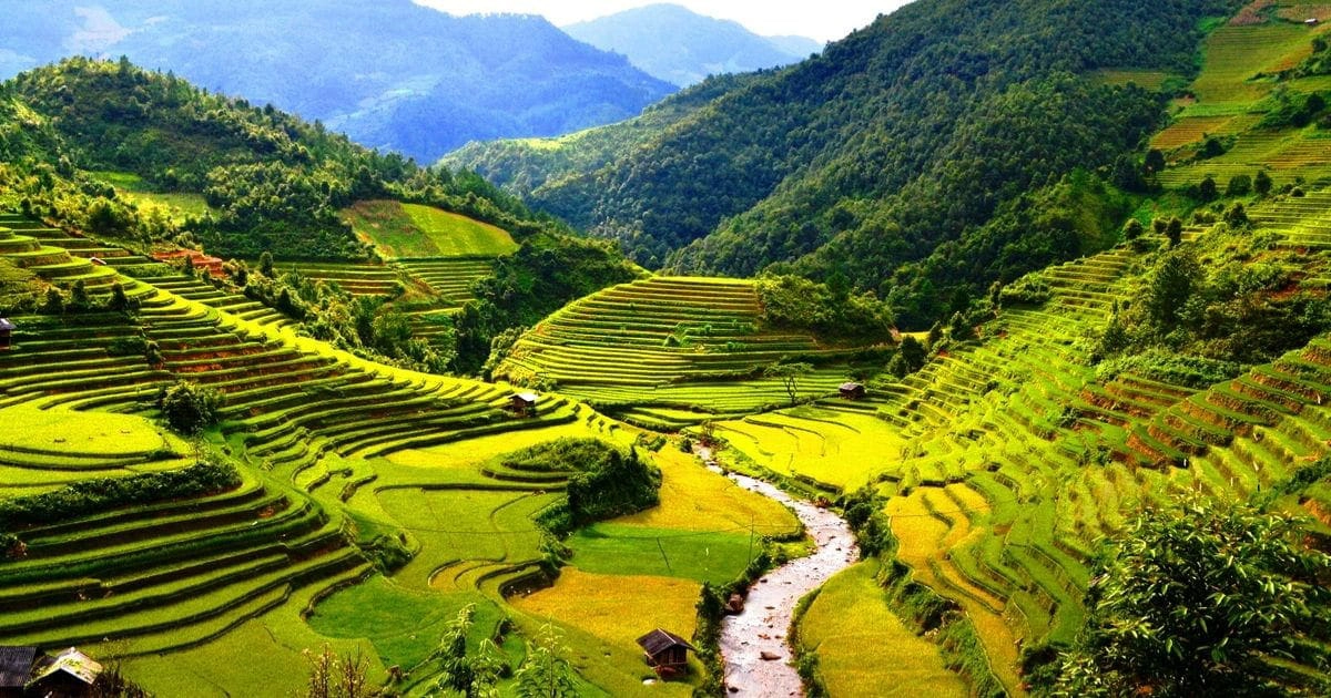 Sapa rice terraces, mountain trekking, village view