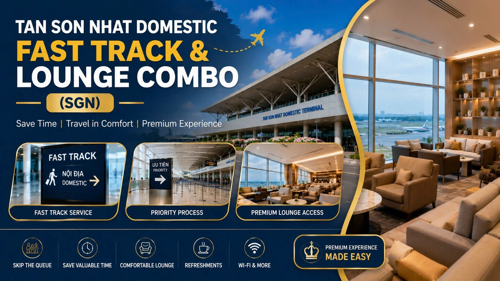 Tan Son Nhat Domestic Fast Track & Lounge Combo (SGN)