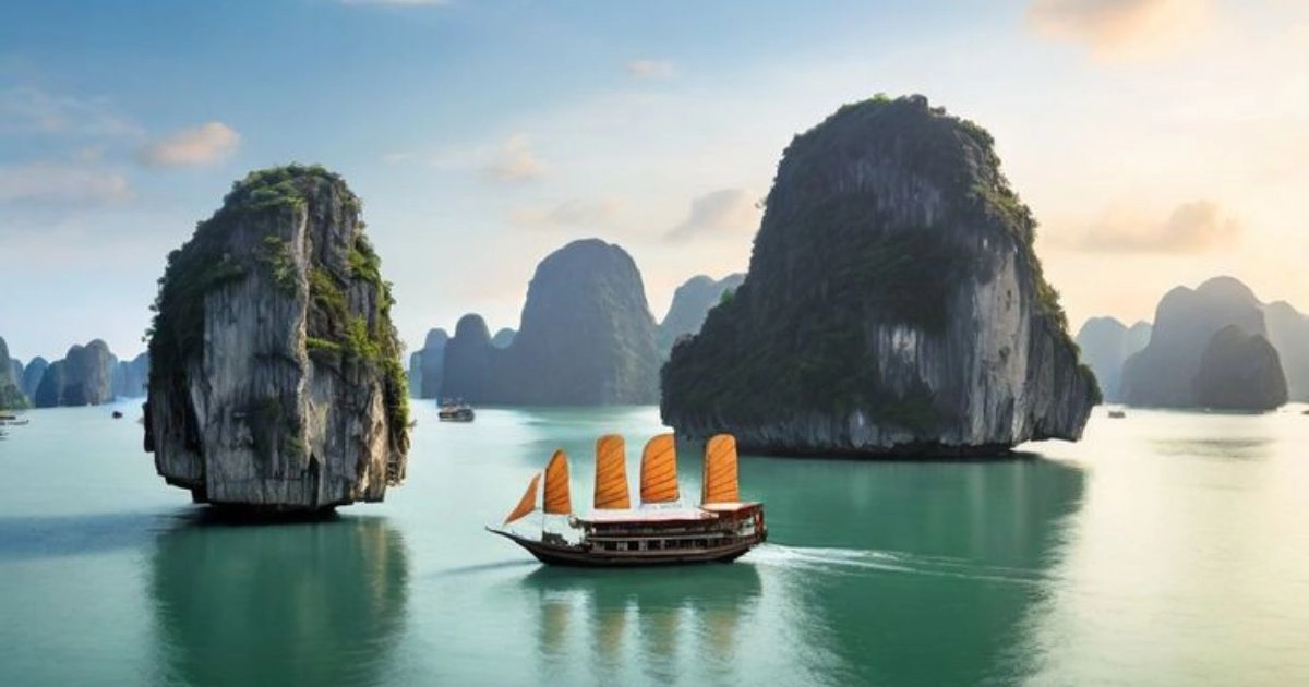 Ha Long Bay limestone islands cruise in Vietnam