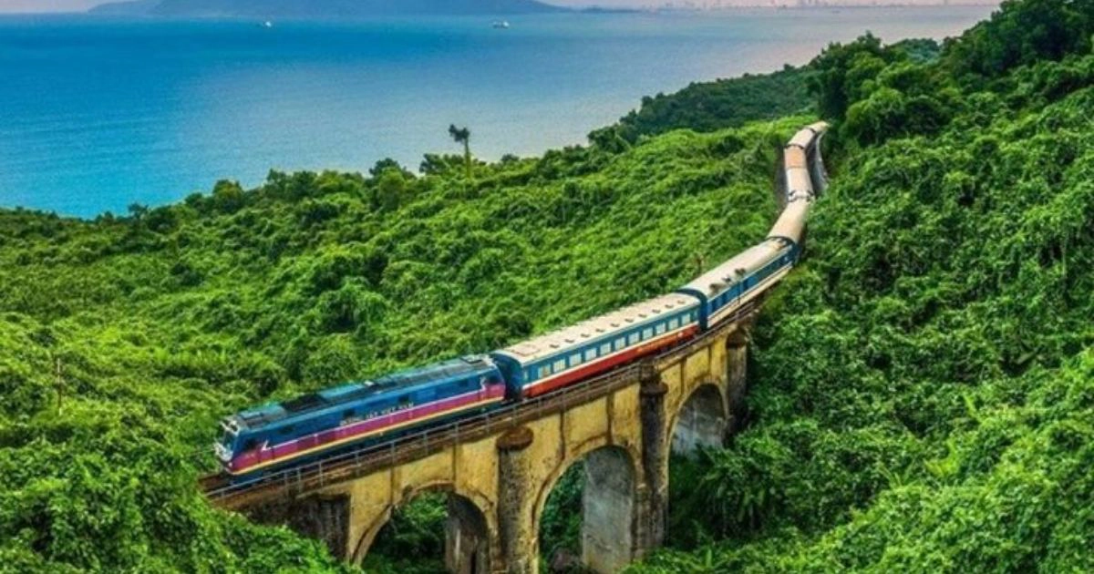 Reunification Express train traveling across Vietnam