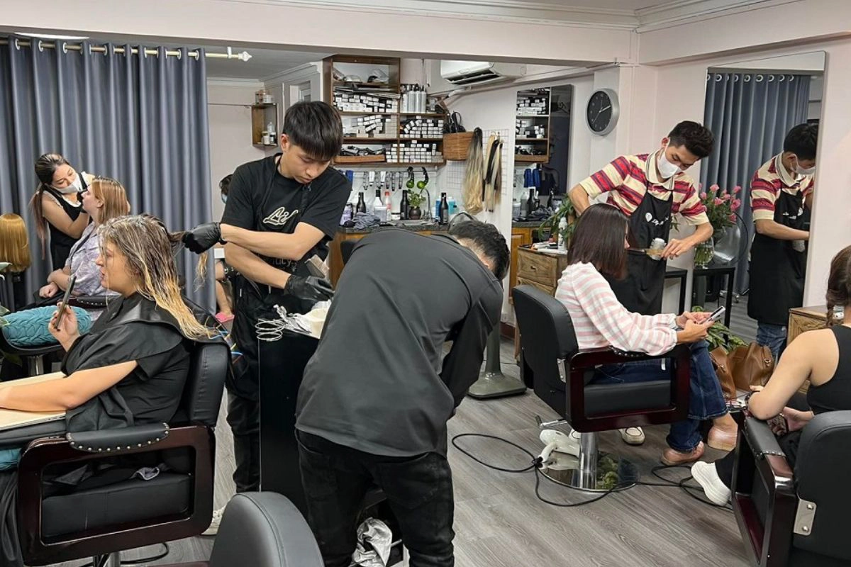 The interior of Elly Blonde Salon is sleek and modern