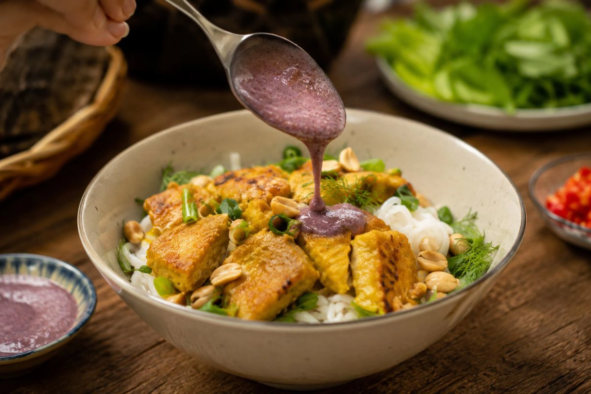 Mắm tôm gives cha ca its bold local flavor