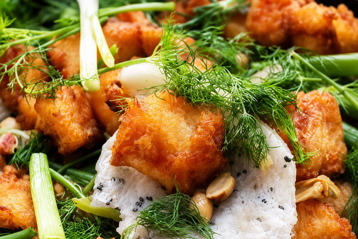 Sizzling fish and dill bring the bowl to life