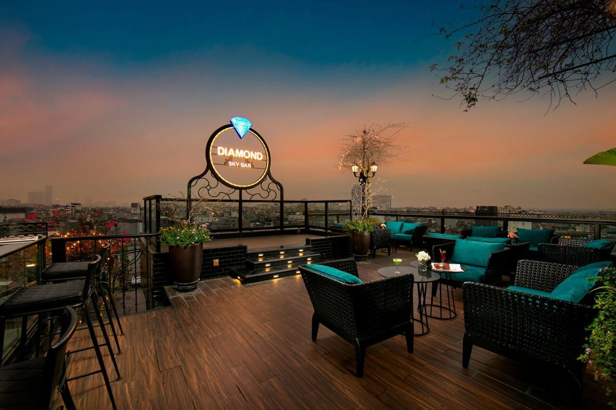 Diamond Sky Bar offers layered views across Hanoi’s skyline