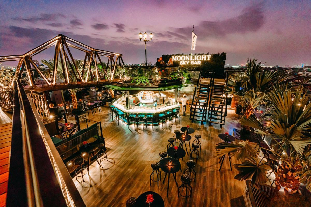 Elegant evening drinks served high above the bustling Ma May street