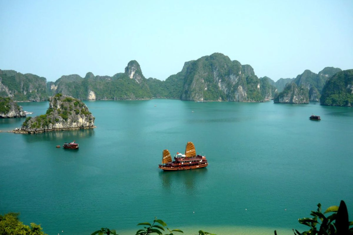 Cruising among limestone islands in Ha Long Bay