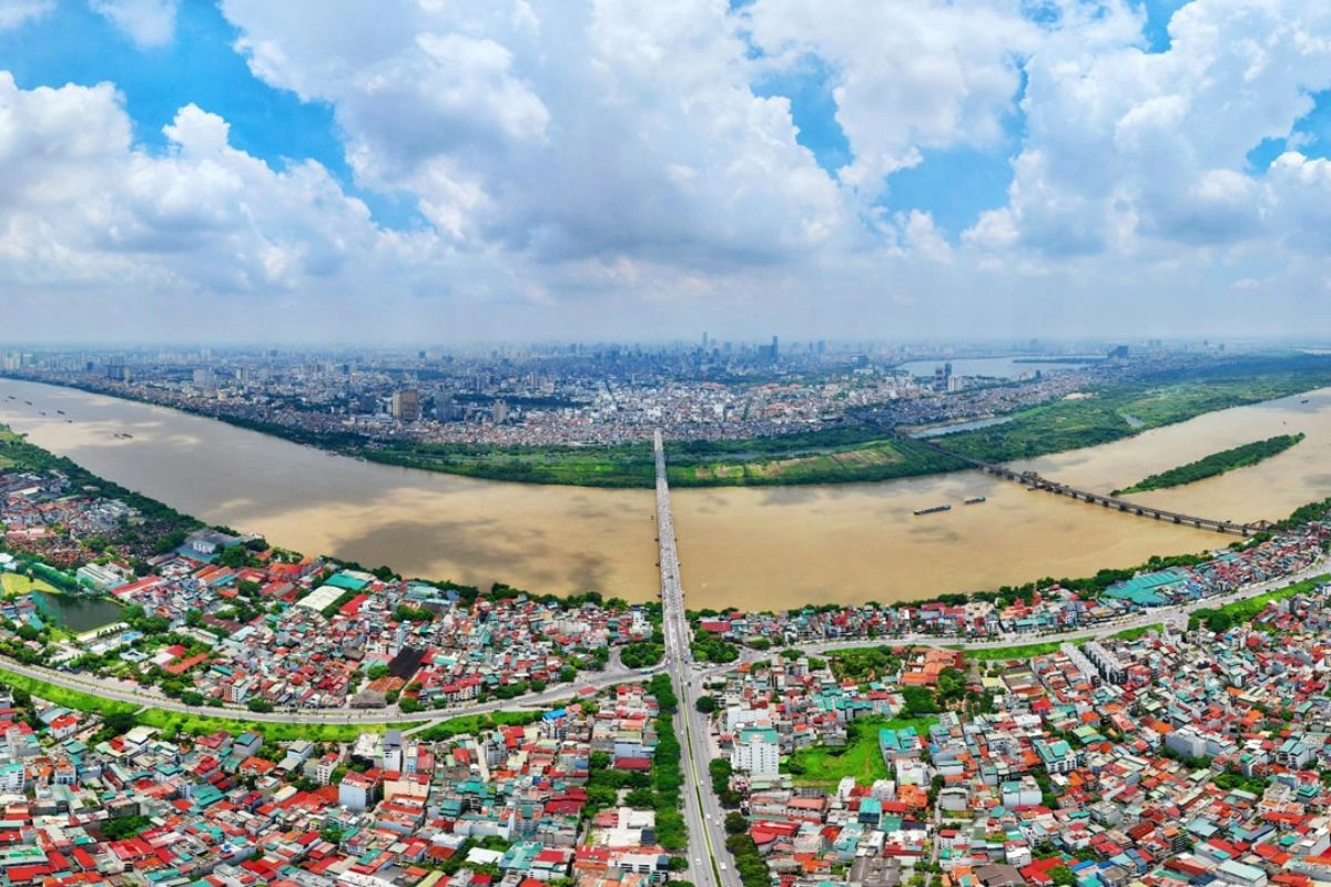 The Red River flowing through the city landscape