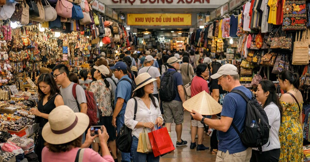 Dong Xuan market shopping in hanoi old quarter