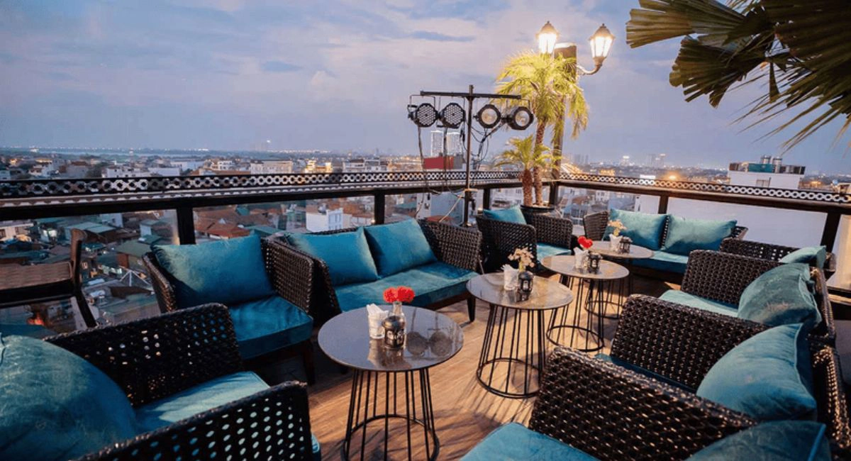 Rooftop bar overlooking hanoi old quarter