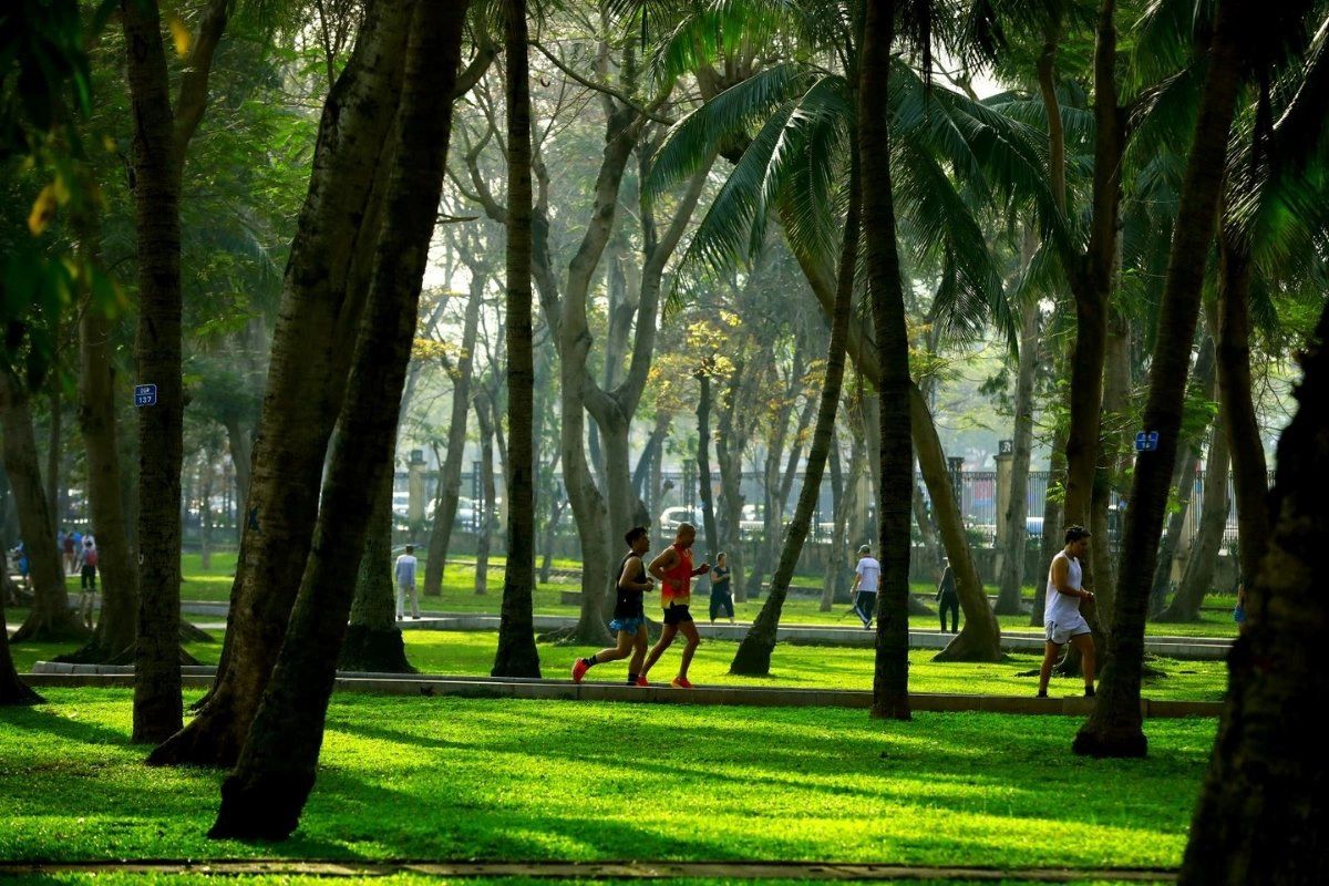 Early-morning exercise at Thong Nhat Park