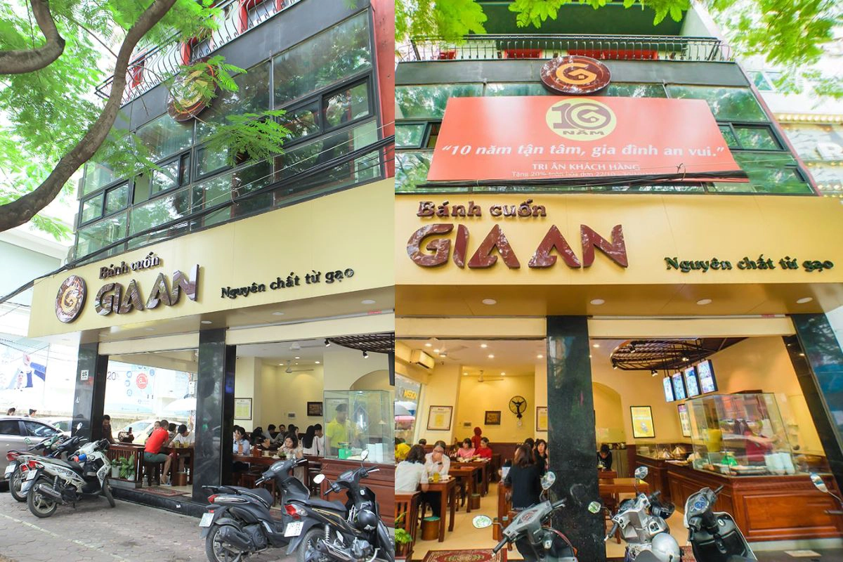 Clean dining space and banh cuon set at Gia An