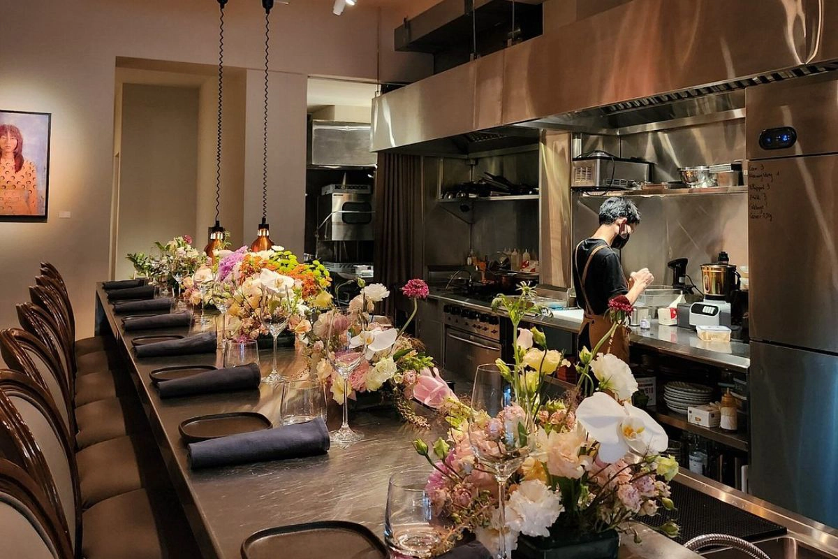 Creative Korean fusion dishes presented in a stylish restaurant