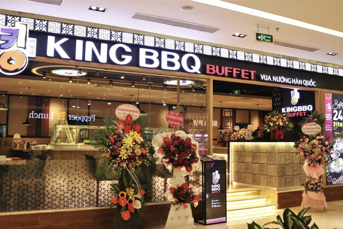 Korean barbecue buffet overlooking central Hoan Kiem streets