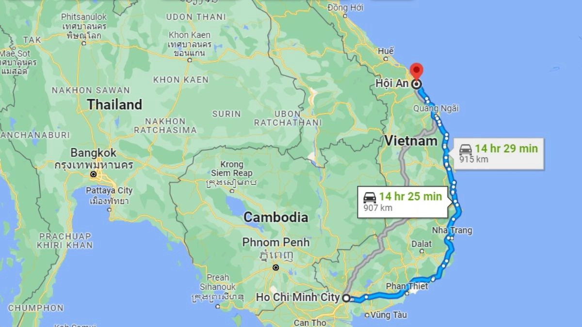 Route overview: Hoi An Vietnam to Ho Chi Minh City