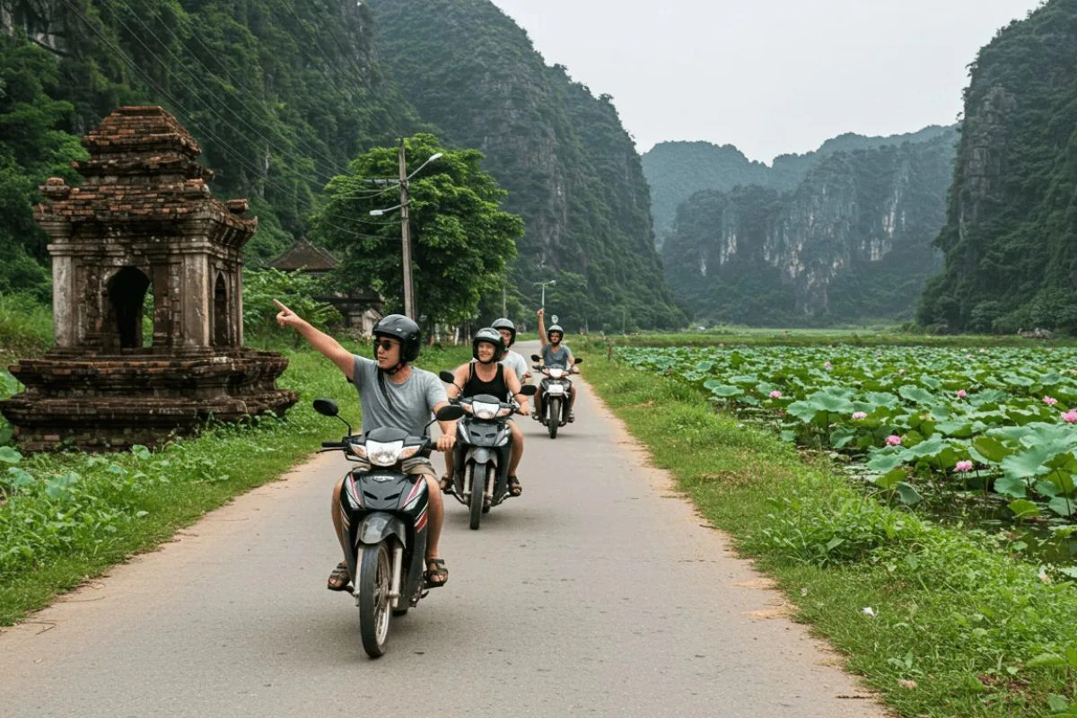 Renting a scooter offers a scenic ride from Tam Coc to Trang An