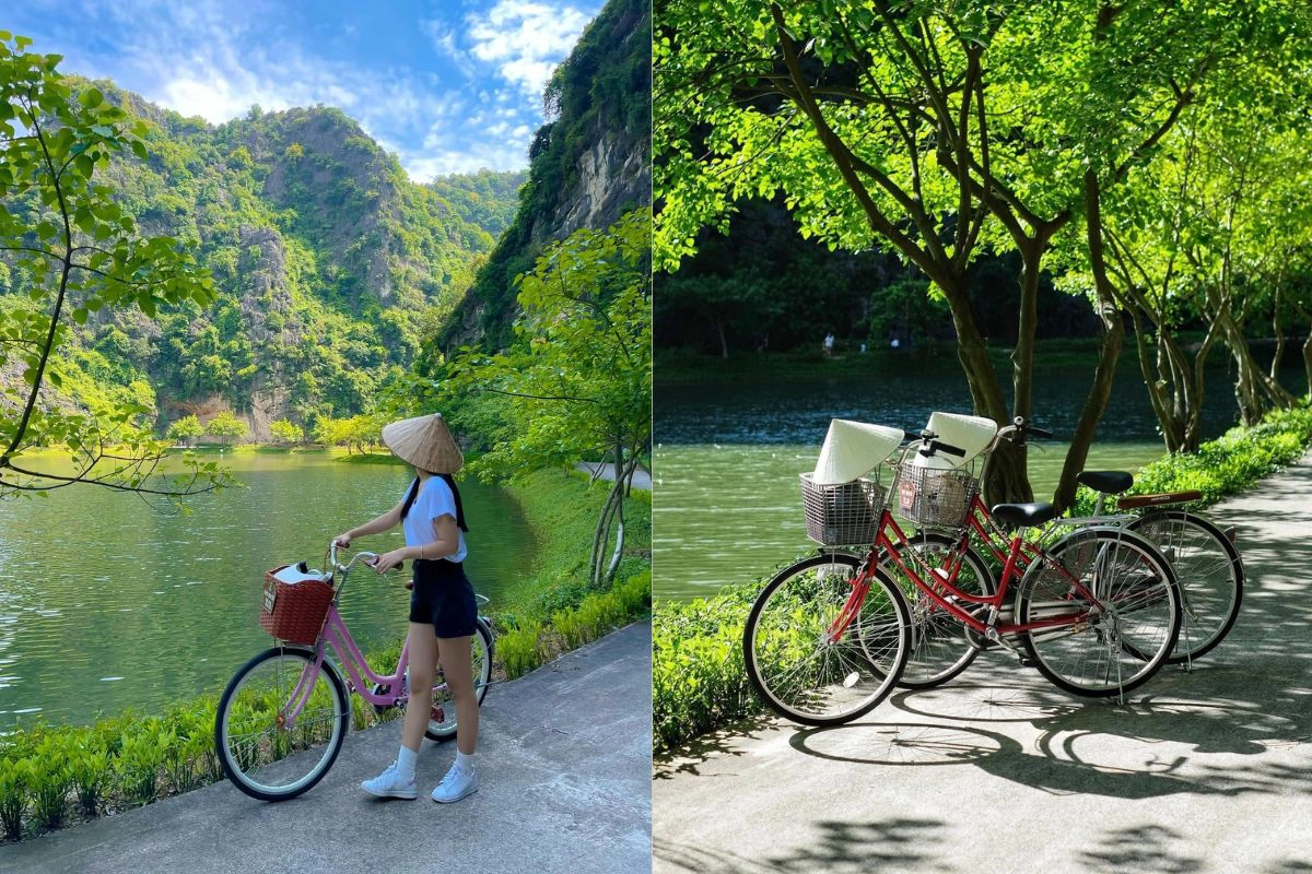 Cyclists follow quiet roads between Tam Coc and Bich Dong