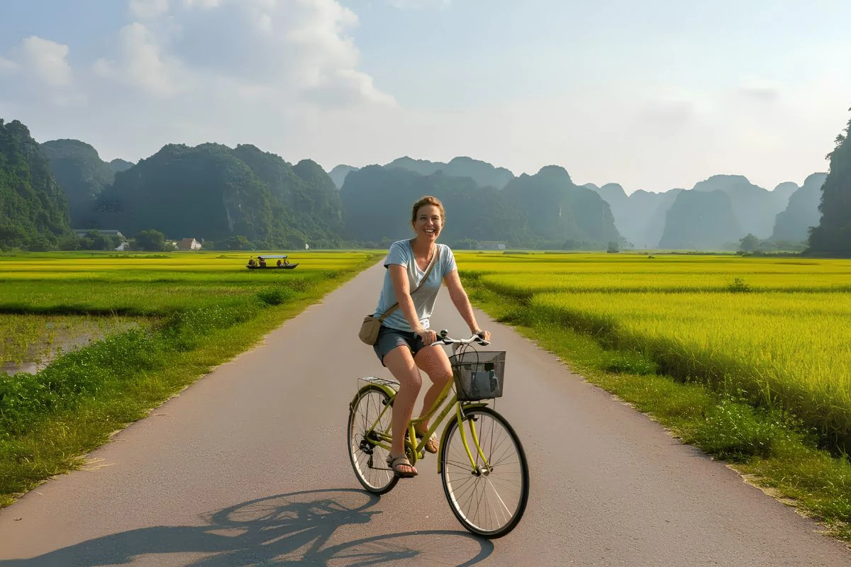 Early morning cycling offers cooler weather and quieter countryside road