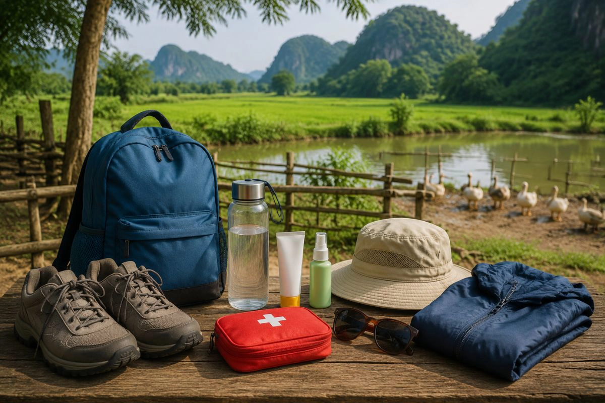 Essential items prepared for a rural farm visit